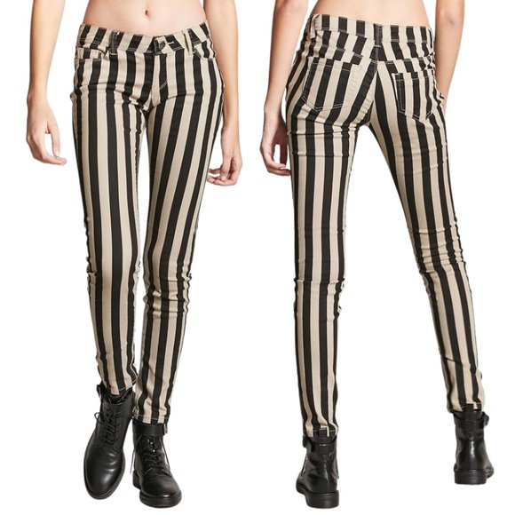 DENIM BLVD American Style Beige & Black Striped Jeans - Picture 2 of 5
